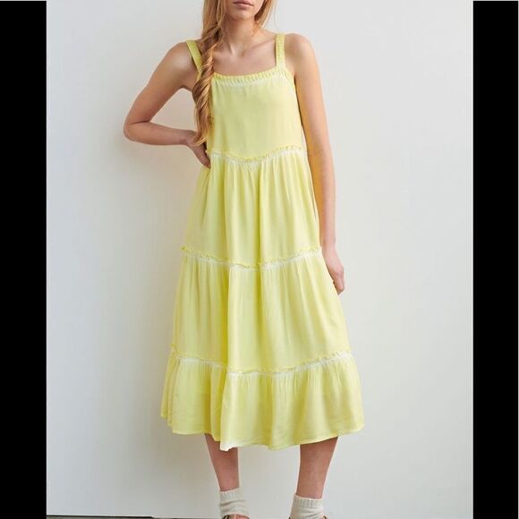 Anthropologie Nell Tiered Midi Dress Citrus - Picture 1 of 8